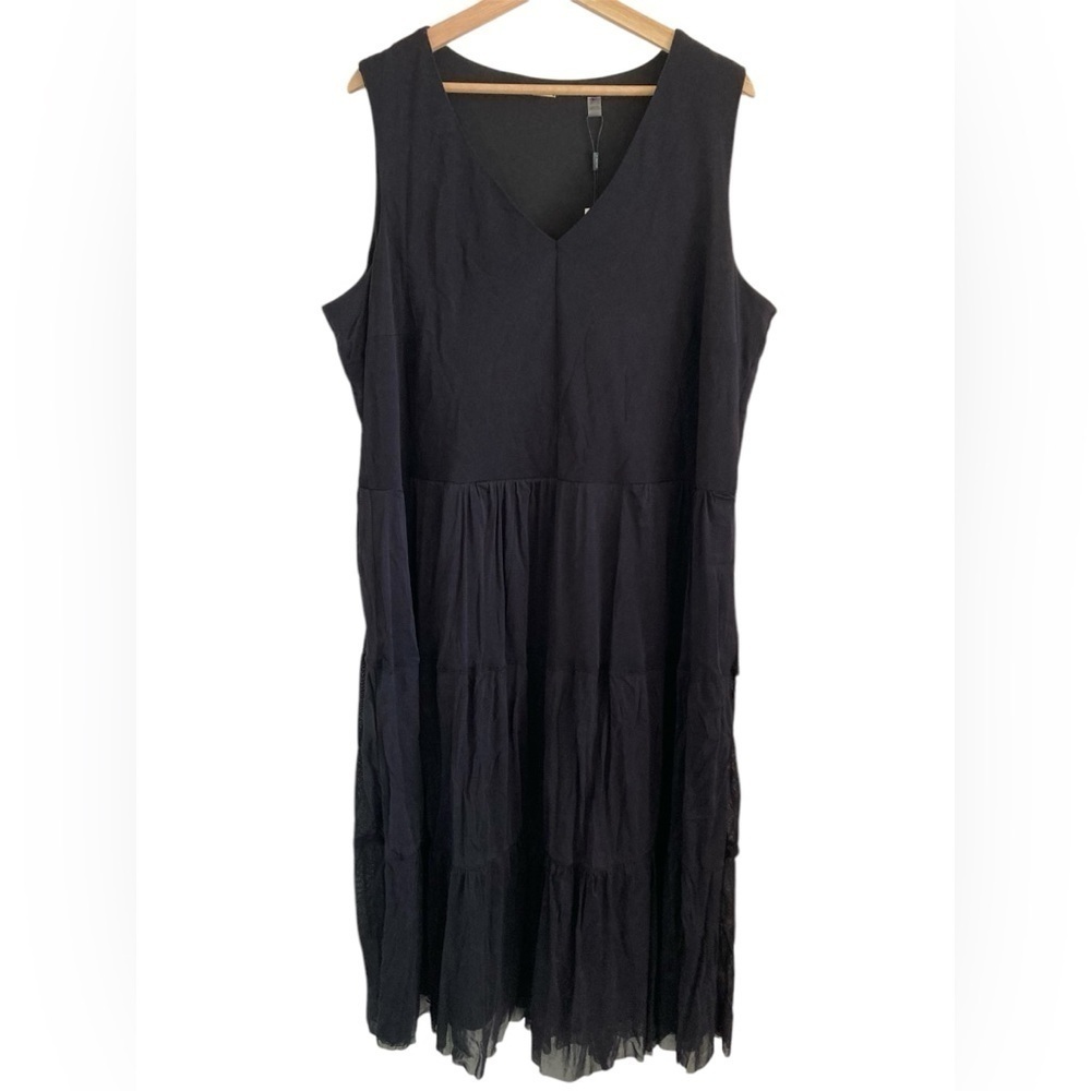 Tahari Dress Sleeveless Tiered Black V Neck Goth Whimsigoth Witchy NWT 2X
